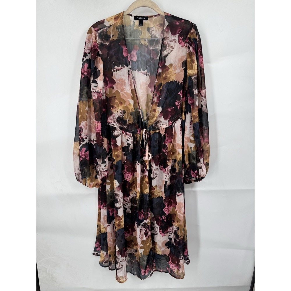 Torrid Tie Front Maxi Dark Floral Sheer Kimono‎ Women M/00 Black Whimsigoth
